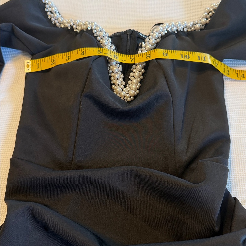 Cadyce Elegant Black Evening Gown With Faux Pearls and Rhinestones Details XS - Picture 6 of 15